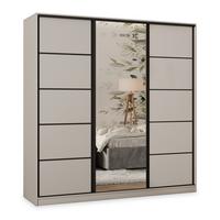 SCHWEBETÜRENSCHRANK PINA 180/205/58 cm 3-türig mit Spiegel und Schubladen Kaschmir - Kaschmir/Schwarz, Holzwerkstoff (180/205/58cm) - MASSENO