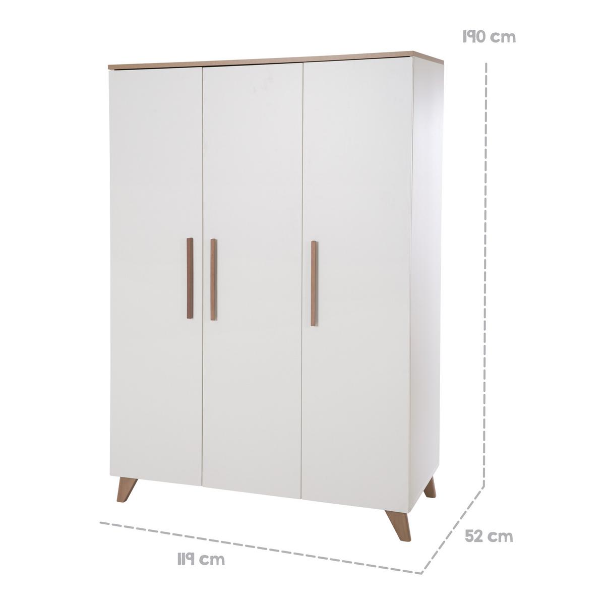 KLEIDERSCHRANK Lennie - Eichefarben/Weiß, Eichenholz/Holz (119/190/52cm) - Roba