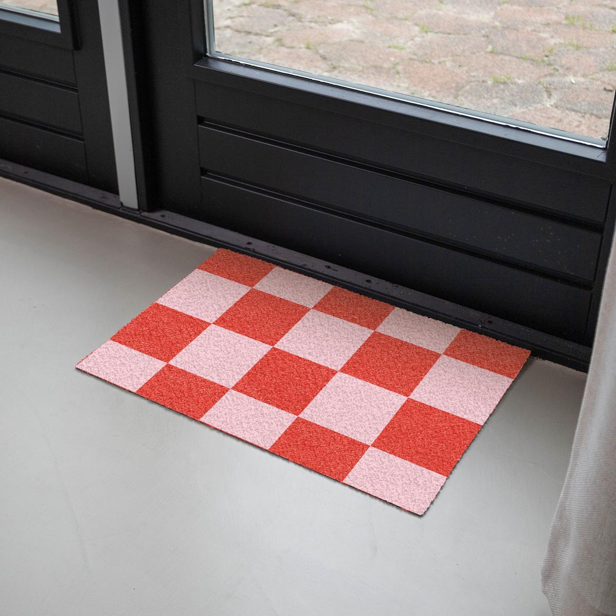 FUSSMATTE Schachbrettmuster - Rot - Rosa - Würfel Türmatte 60x40 cm - Rot, Kunststoff (60/0.4cm) - MuchoWow