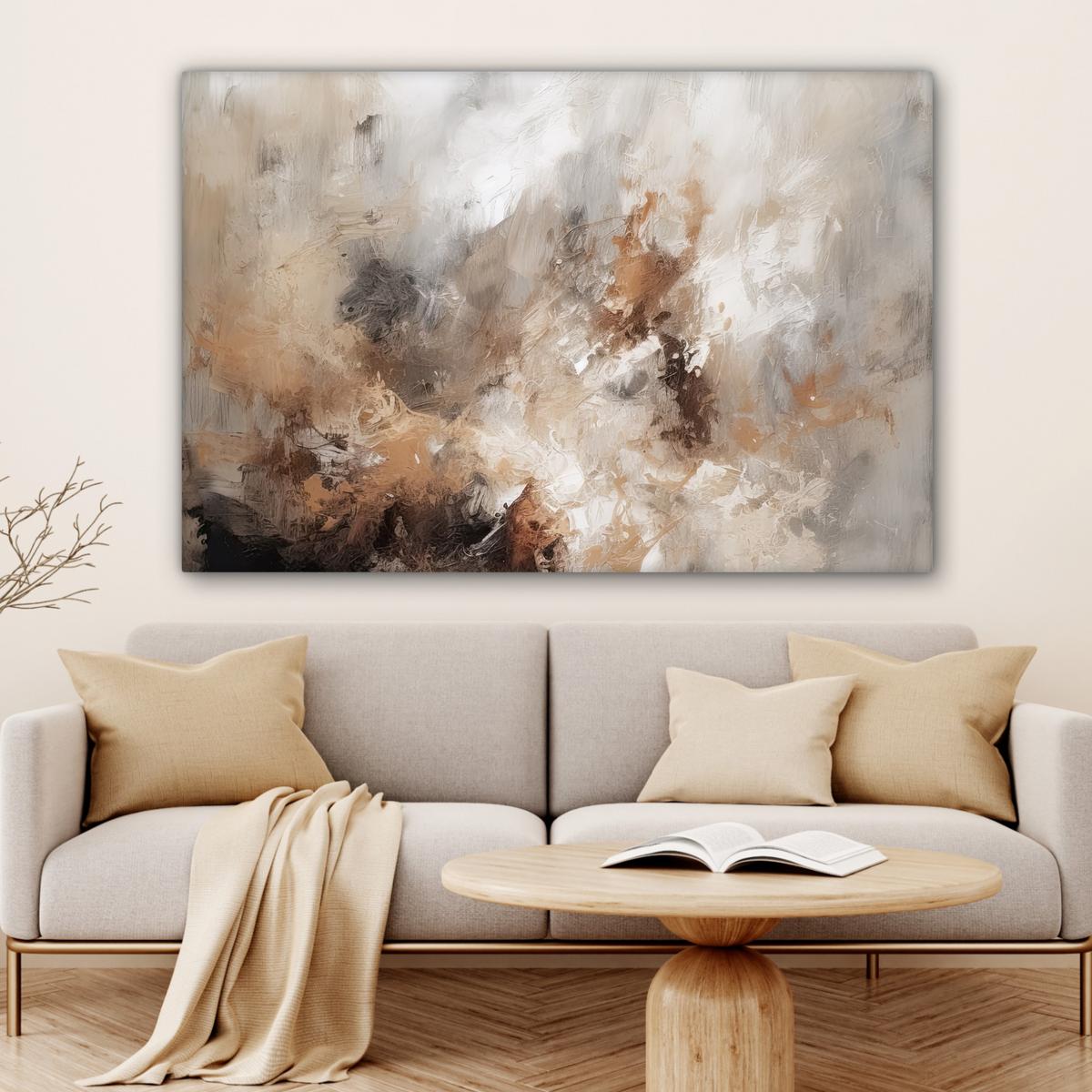 LEINWANDBILD Farbe - Abstrakt - Beige - Kunst Groß 140x90 cm - Greige, Textil (140/90cm) - MuchoWow