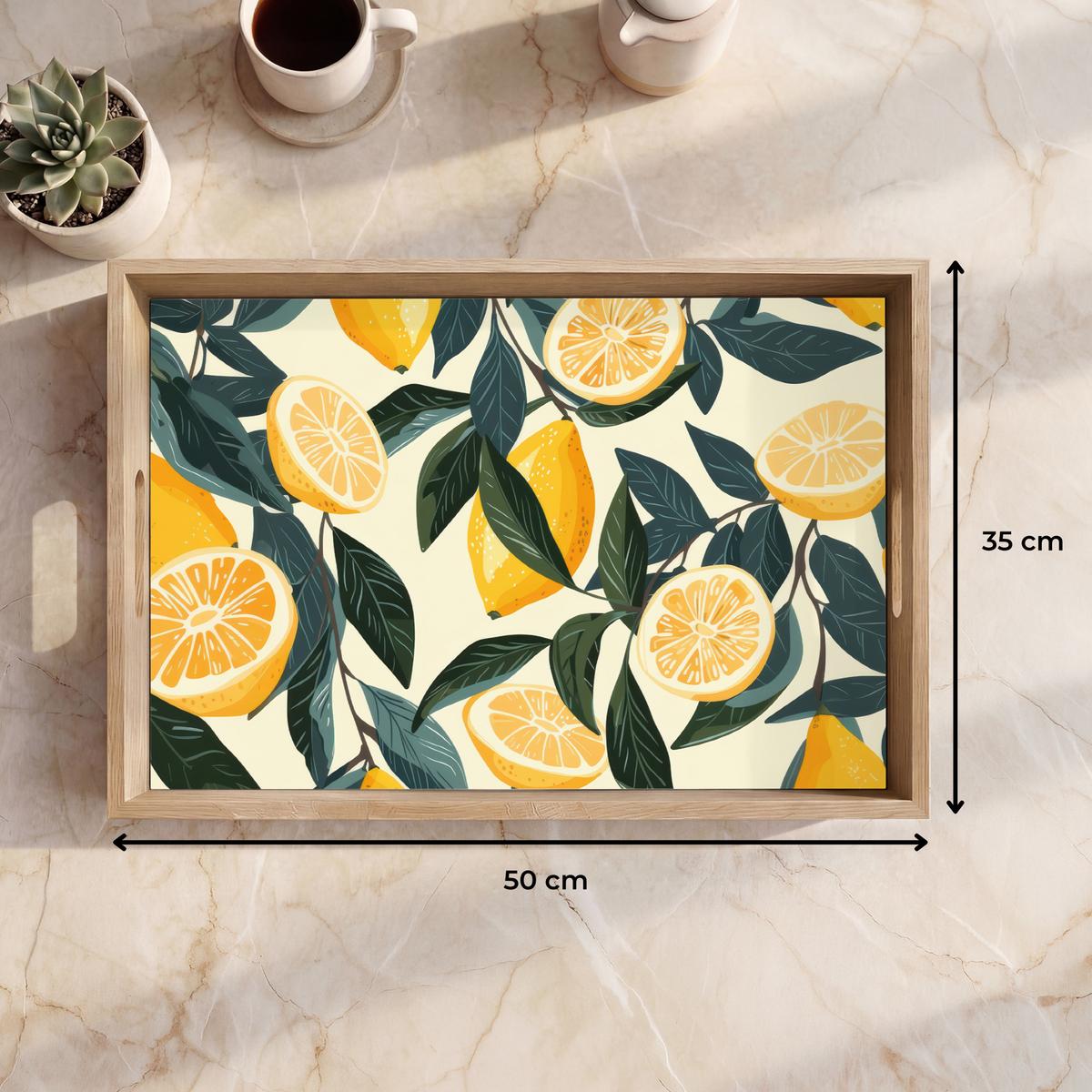 TABLETT Zitronen - Früchte - Blätter - Gelb - Grün - Beige 50x35 cm - Gelb, Holz (50/5/5cm) - OnlyWow