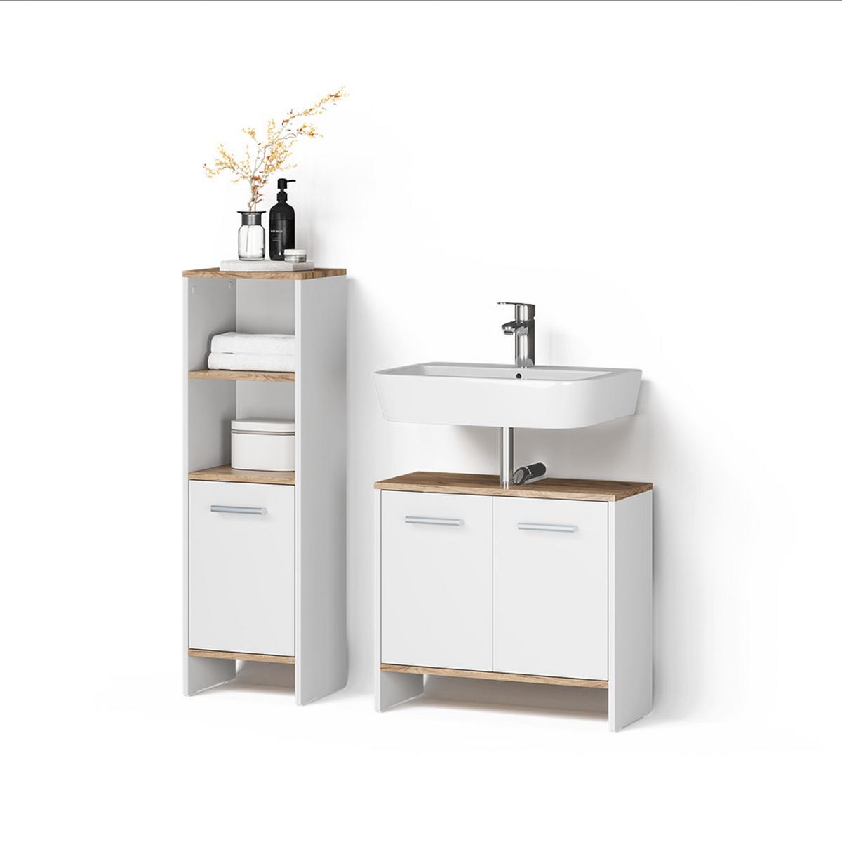 BADEZIMMERMÖBEL-SET Amalfi Weiß/Goldkraft Eiche 2 Teile - Honigeiche/Weiß, Holzwerkstoff (63.8/57/26.3cm) - Livinity®