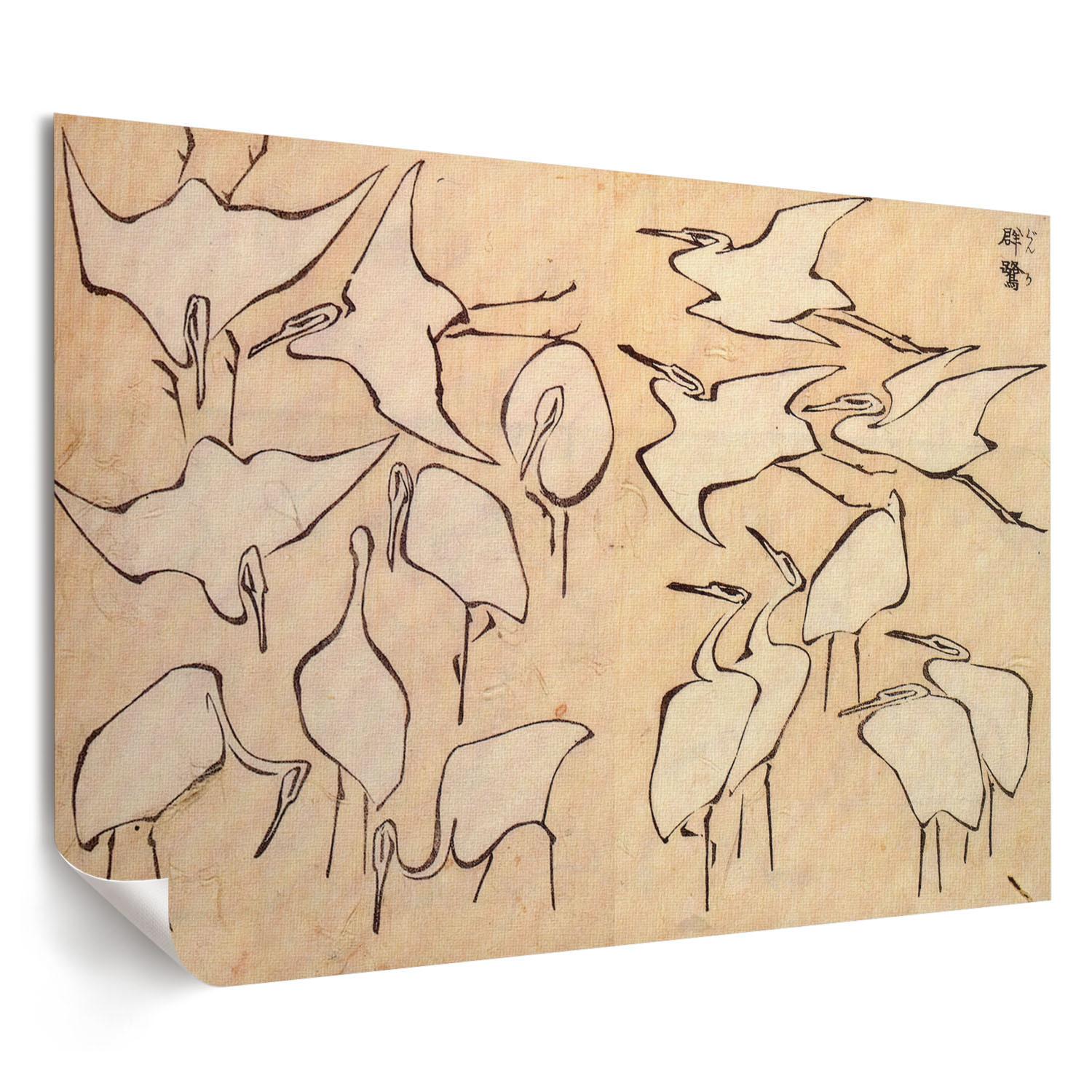 POSTER - 59x42 cm (A2) - Hokusai - Reiher - Beige, Textil (59.4/42/0.1cm) - TULUP
