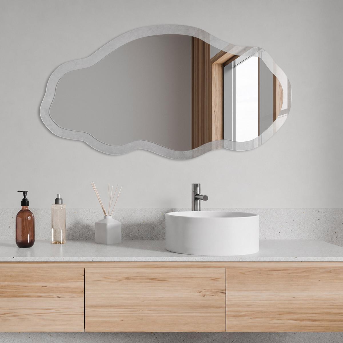 SPIEGEL 90x45 cm asymmetrisch mit Druck - Graue Abstraktion - Transparent, Glas (45/90/0.4cm) - TULUP