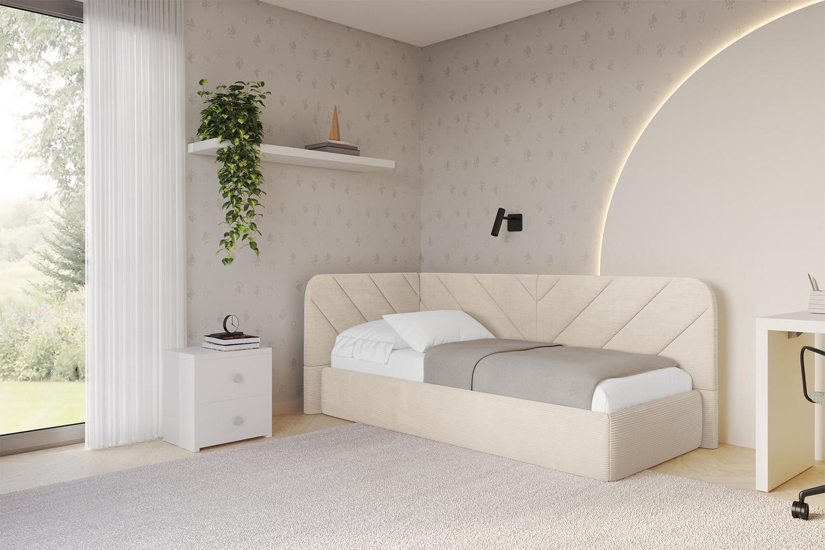 EINZELLBETT Jugendbett mit Bettkasten und Matratze H3/H4, Rechts - FIKY 90x200 Beige - Kaschmir, Holzwerkstoff/Textil (90/200cm) - ALTDECOR