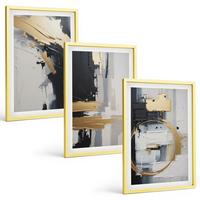 BILDER SET 3er Set - 40x60 cm Goldrahmen - Abstrakte Schwarz-Weiß-Malerei - Goldfarben, Kunststoff (40/60cm) - TULUP