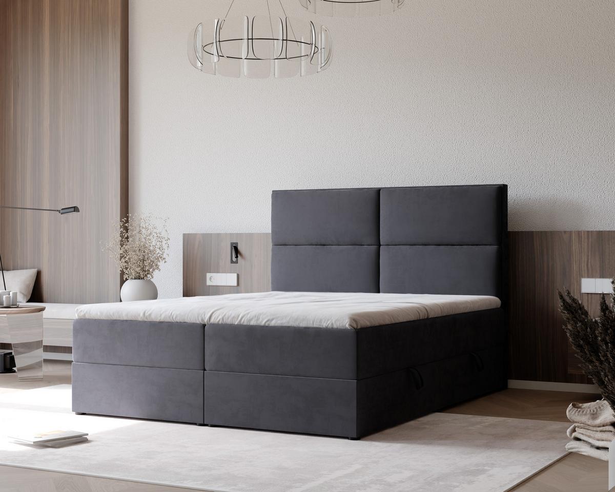 BOXBETT ORFEO 180/200 cm mit Matratze und Topper, Dunkelgrau - Dunkelgrau, Textil (180/200cm) - Idohome