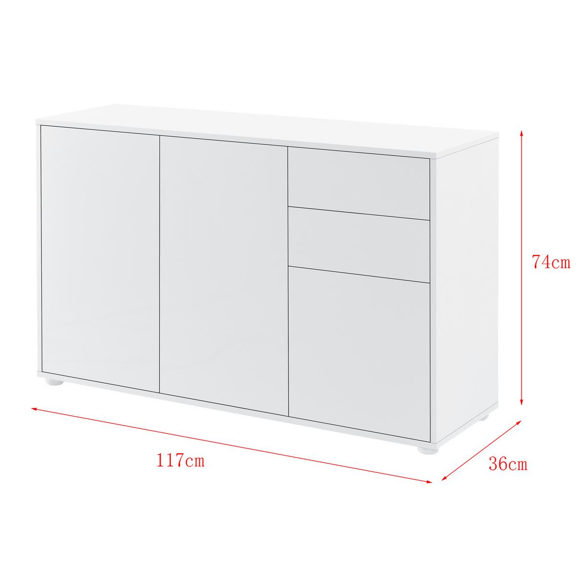 SIDEBOARD Paarl 3-türig - Weiß Hochglanz, Holzwerkstoff (117/74/36cm) - [en.casa]