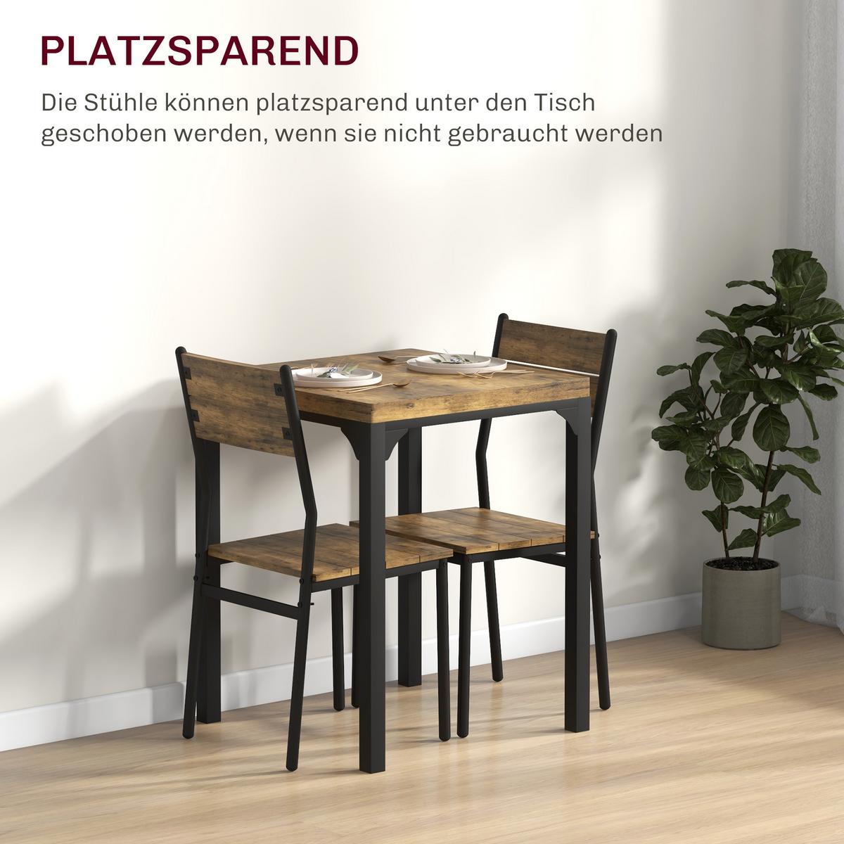 3-TEILIGE Essgruppe Küchentisch mit Metallgestell Esszimmergruppe Sitzgruppe - Braun, Holzwerkstoff (60/76/60cm) - HOMCOM