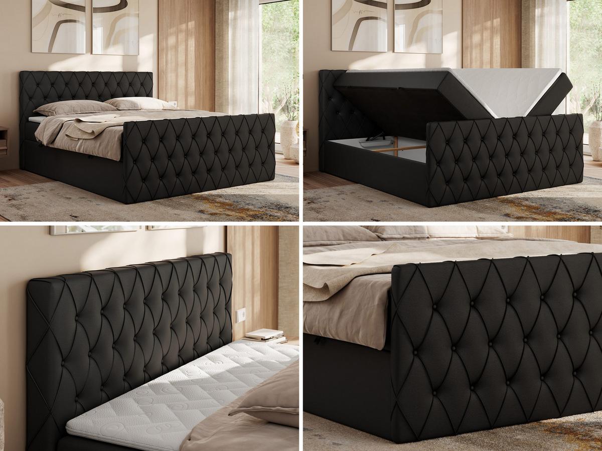 BOXBETT MIREN DUO 140/200 - Schwarz Kunstleder - H3 - Schwarz, Holz/Textil (140/200cm) - MKS