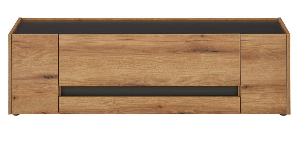 TV-LOWBOARD Eiche Evoke, grau 140 cm, TV-Unterteil mit Doppelschubkasten - Eichefarben/Schwarz, Holzwerkstoff/Kunststoff (140/40/45cm) - Furn.Design
