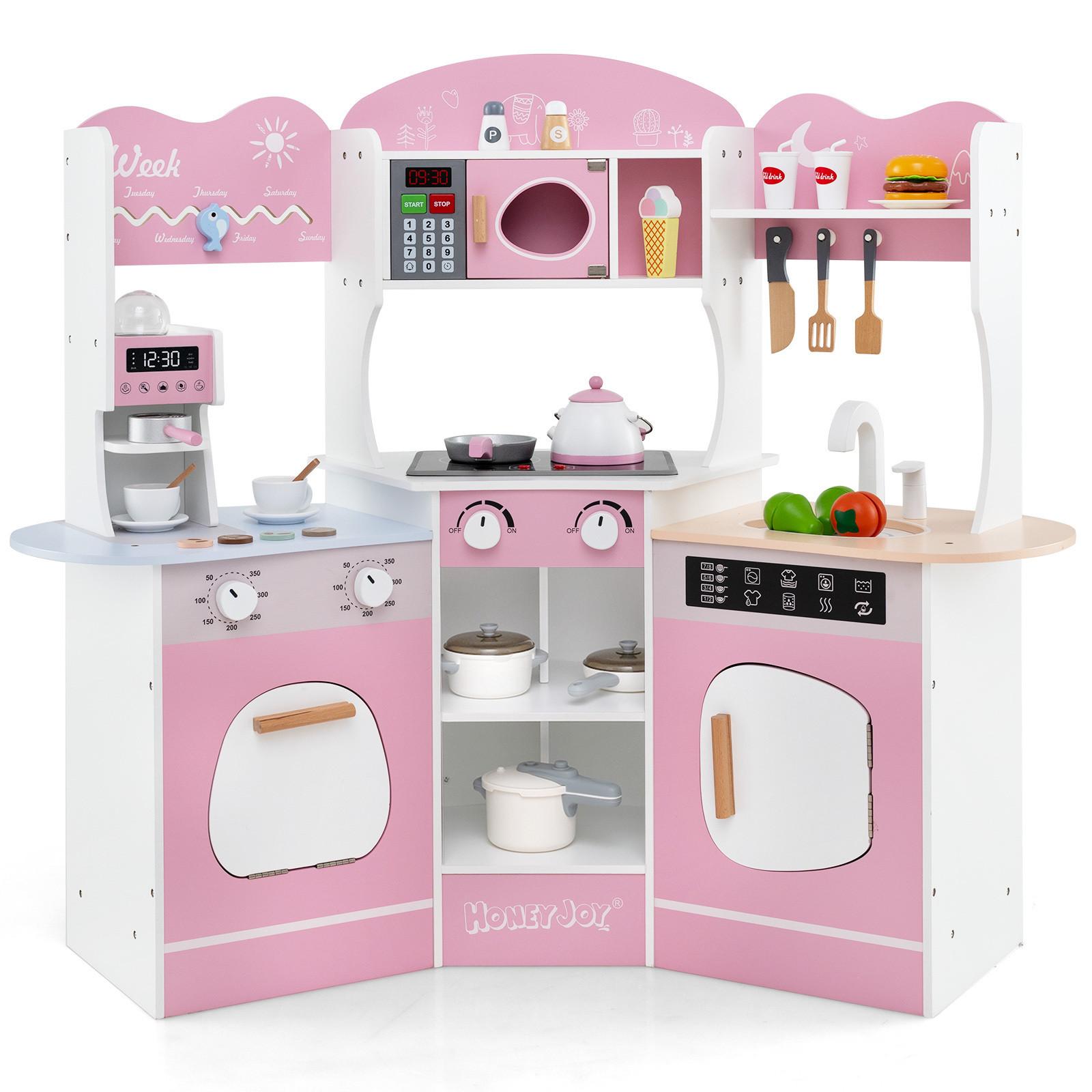 ECK-SPIELKÜCHE Pink - Pink, Holzwerkstoff (105/95/30cm) - COSTWAY