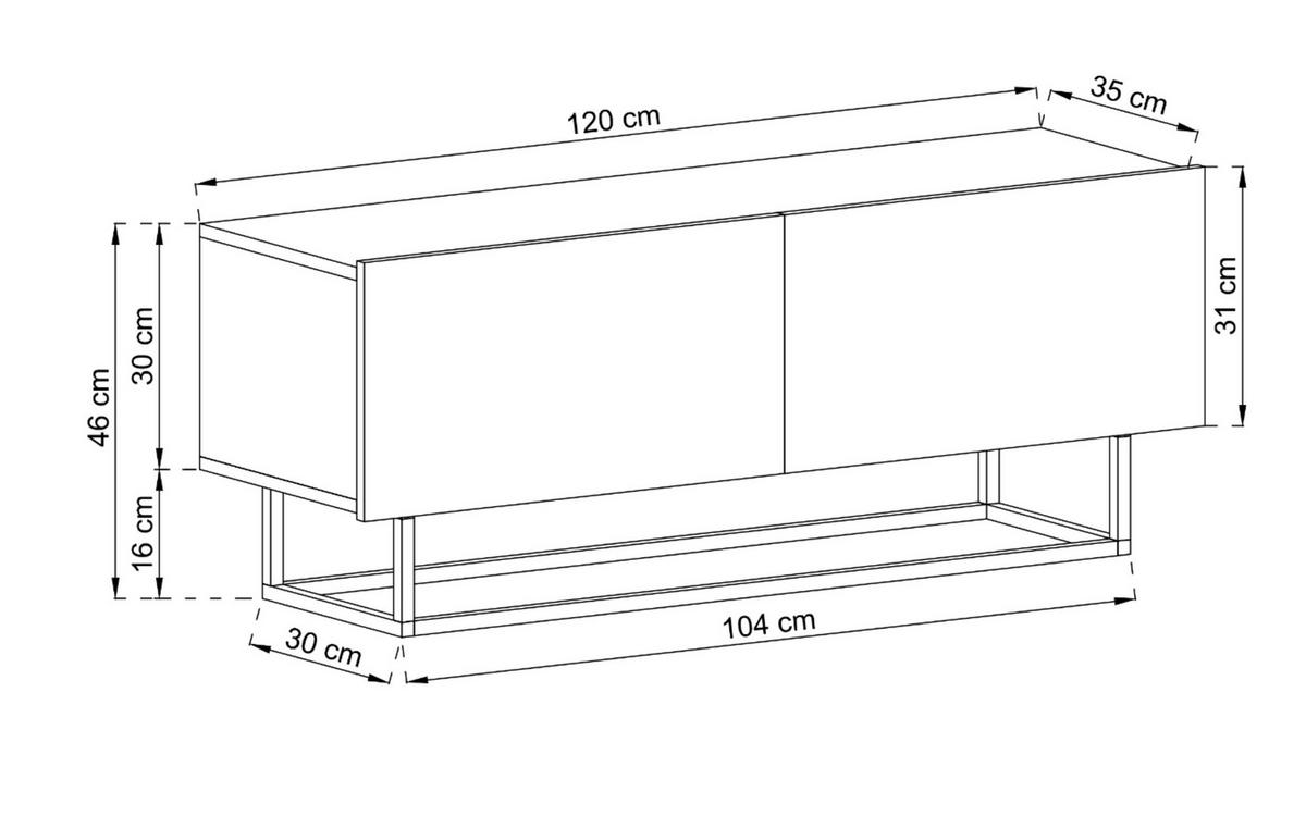TV-SCHRANK Enjoy Weiß matt mit Metallrahmen 120 cm - Schwarz/Weiß, Holzwerkstoff/Metall (120/46/35cm) - Meble Lindner