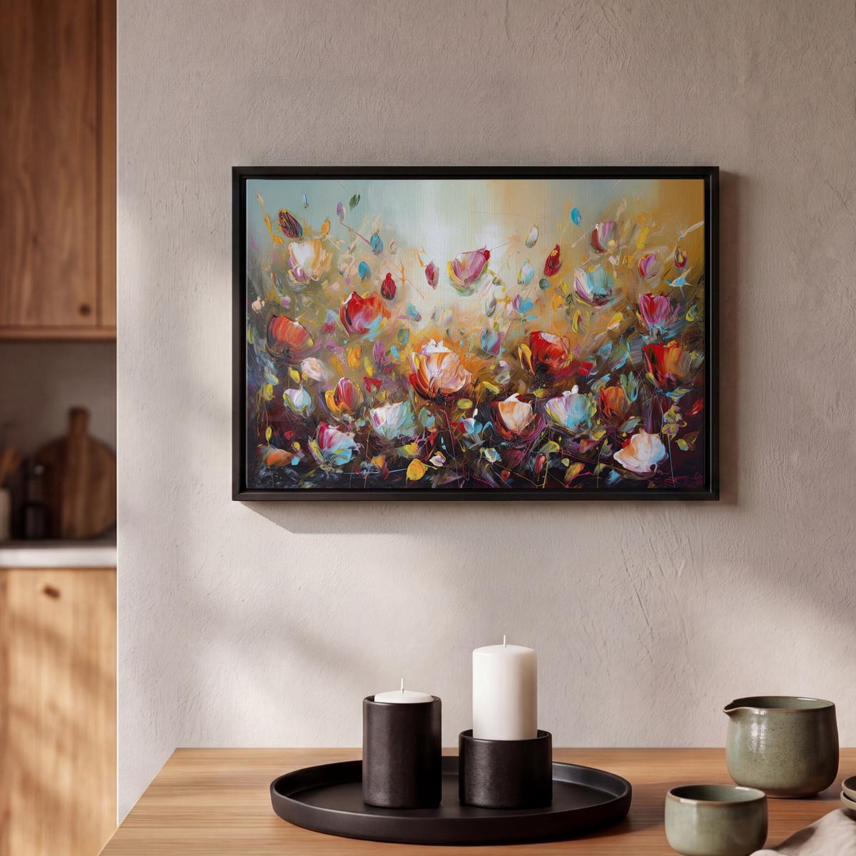 LEINWAND Bilder mit Rahmen - Blumen - Kunst - Natur - Ölgemälde - 30x20 - Multicolor, Textil (30/20cm) - MuchoWow