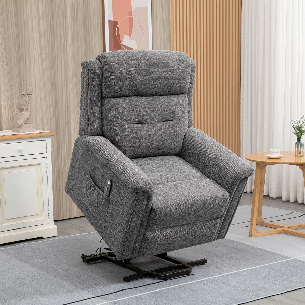 FERNSEHSESSEL mit Aufstehhilfe, Grau - Schwarz/Grau, Textil/Metall (87/108/92cm) - HOMCOM