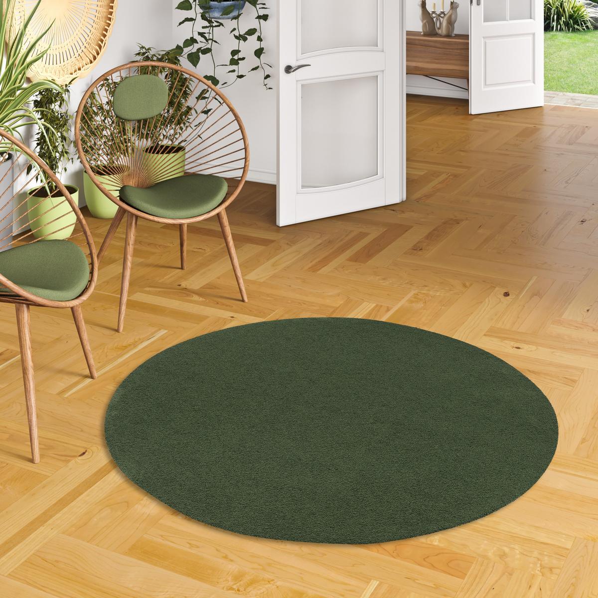 LUXUS HOCHFLOR SHAGGY TEPPICH VELVET RUND - Grün, Textil (100/100cm) - Snapstyle