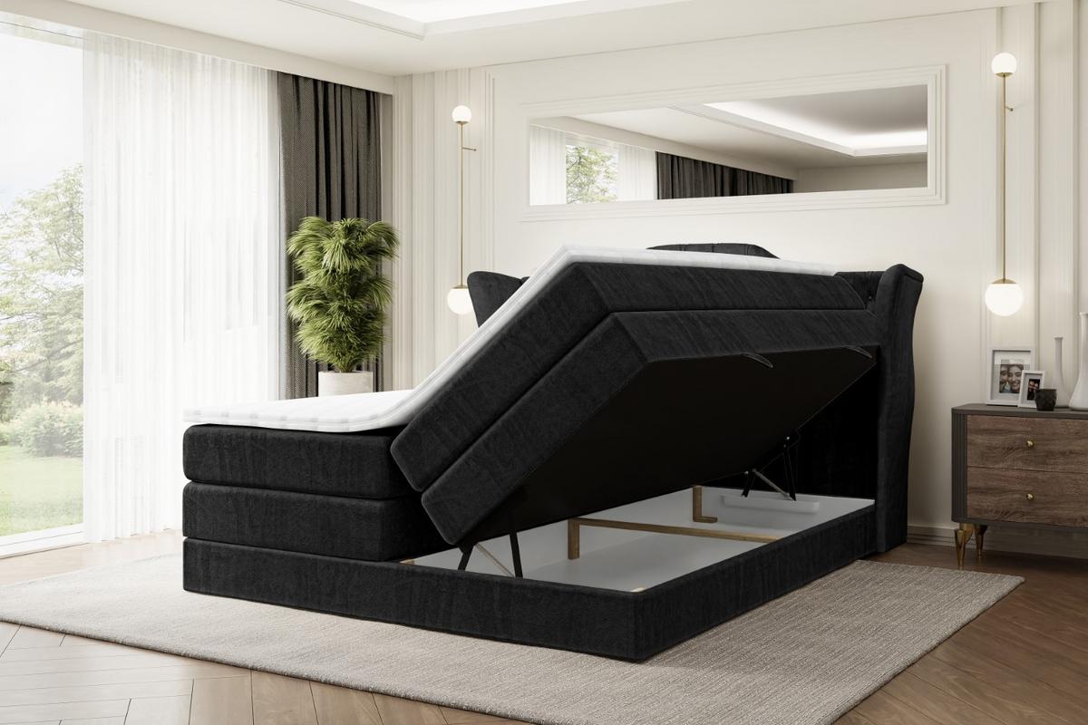 BOXSPRINGBETT VILA KING - 120x200 - H3/H4 - Schwarz - Schwarz, Holzwerkstoff (120/200cm) - ALTDECOR