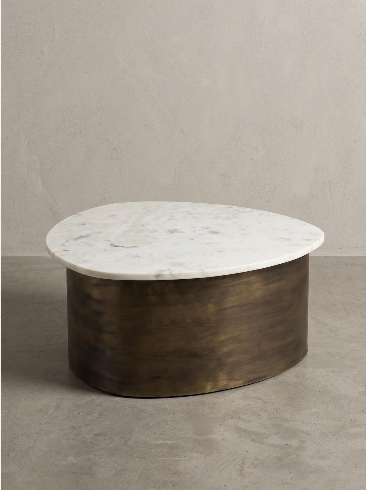 COUCHTISCH VIGEVANO, Marmor, handgefertigt, Weiß-Gold, 63 x 63 x 30 cm - Goldfarben, Stein/Metall (63/63/30cm) - KADIMA DESIGN