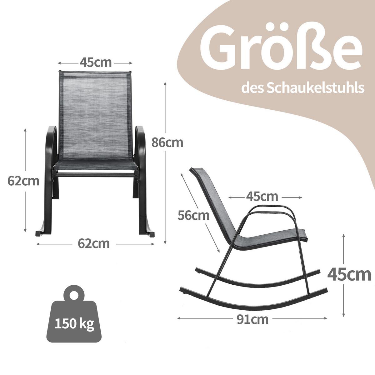 SCHAUKELSTUHL Grau(2er-Set) - Grau, Metall (91/86/62cm) - COSTWAY
