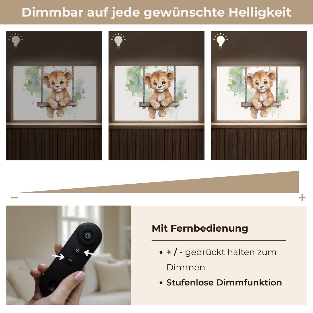 WANDLEUCHTE MIT AKKU Löwe - Tier - Kinder - Dschungel 60x40 cm - Weiß, Holzwerkstoff (60/40/8cm) - OnlyWow