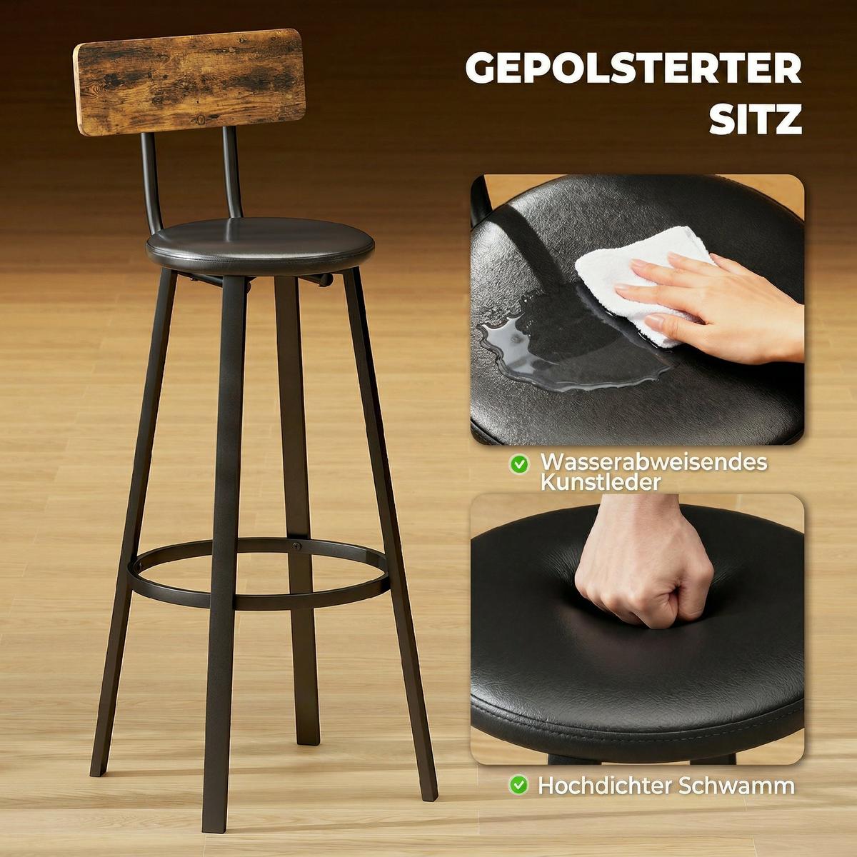 BARHOCKER 2er Set Spanplatte Metall Rustikal-Braun Schwarz - Schwarz/Braun, Kunststoff/Metall (36.5/99.5/41.6cm) - HOMCOM