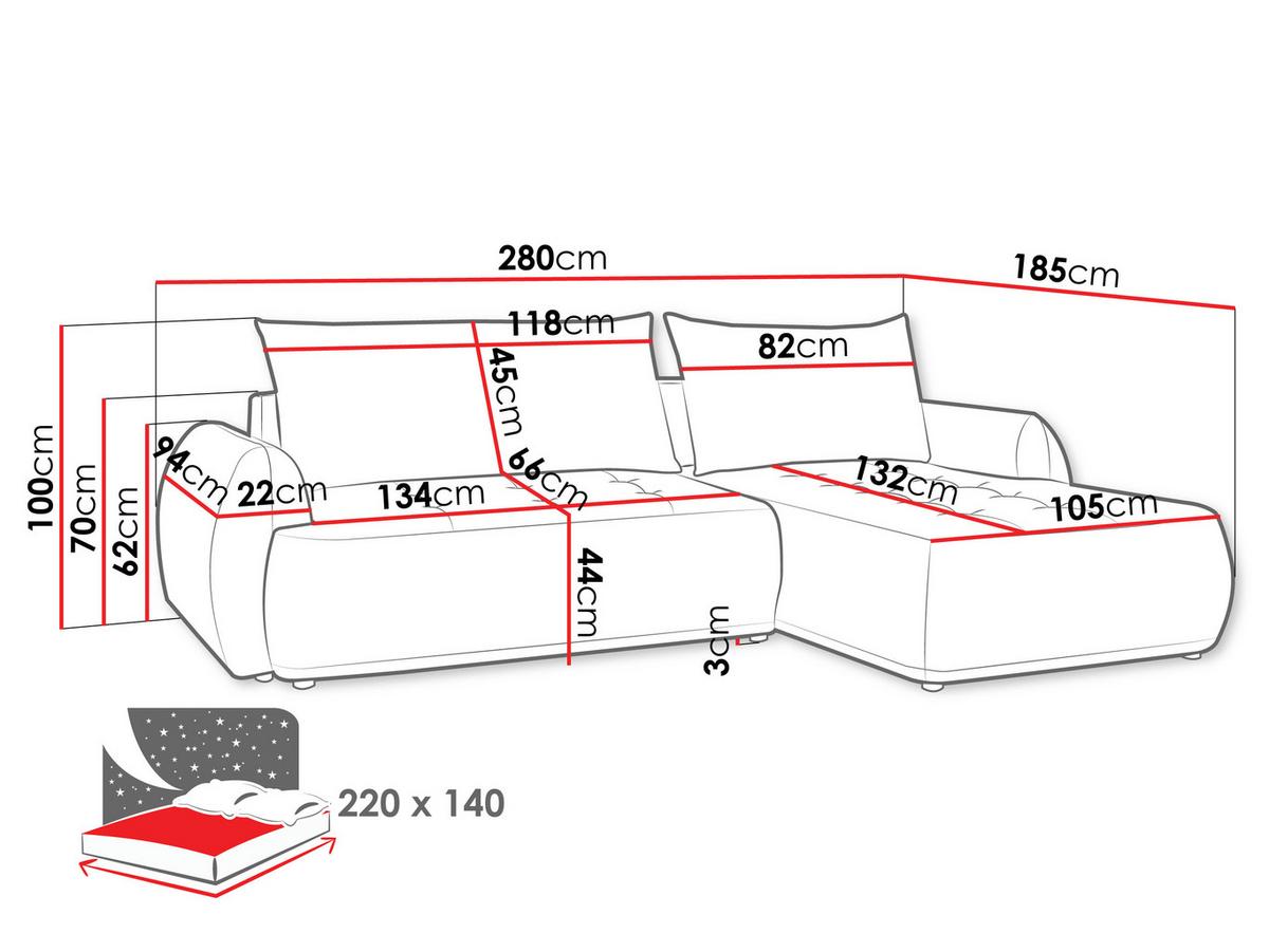 ECKSCHLAFSOFA Bueno II, Seite: Links - Beige/Schwarz, Holz/Textil (280/185cm) - MIRJAN24