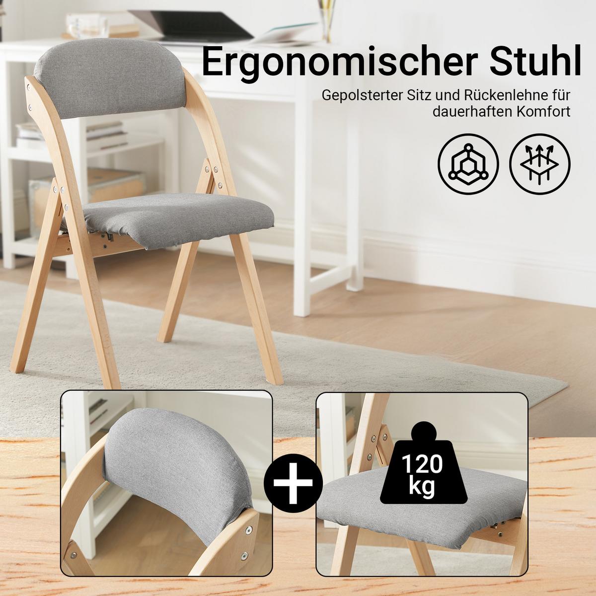 KLAPPSTÜHLEN 2 er set, Hellgrau - Grau, Holz (47.5/77/59cm) - SoBuy