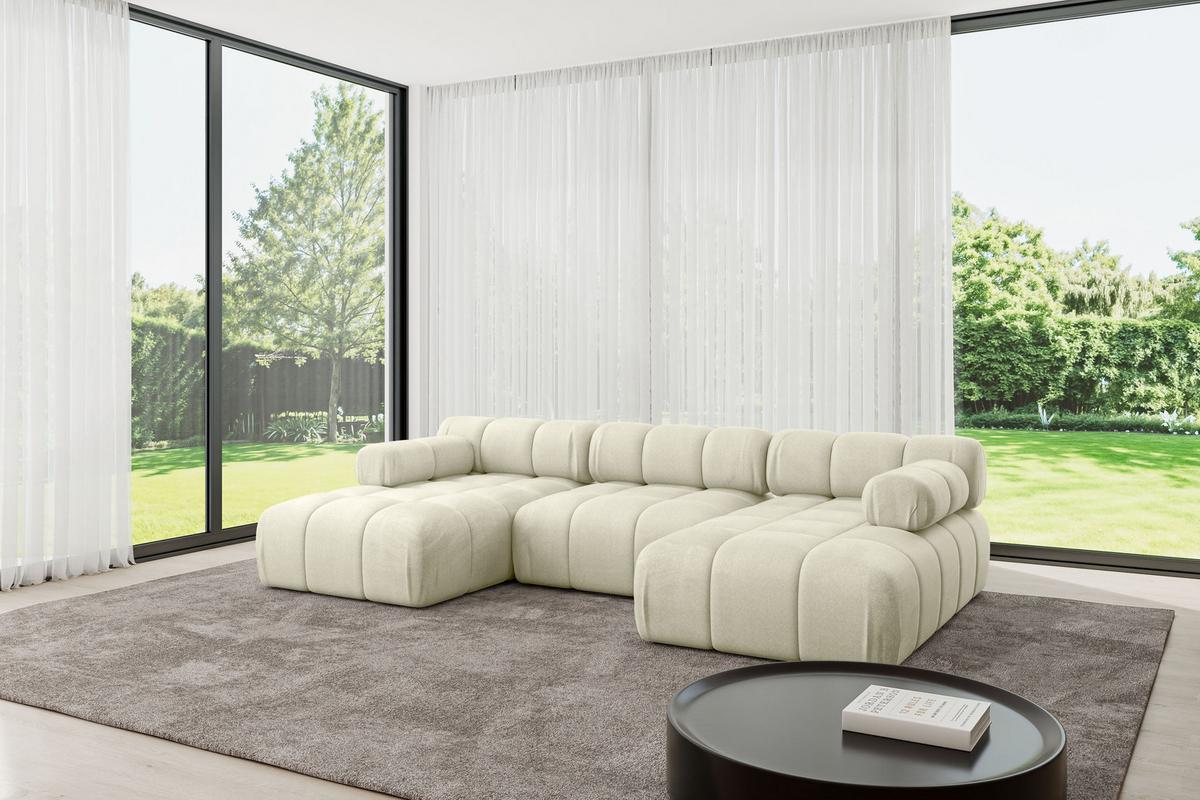 WOHNLANDSCHAFT modulares Sofa Tesso-U1 - 285x160x70 cm Beige Velours - Beige, Holzwerkstoff/Textil (285/70/160cm) - ALTDECOR