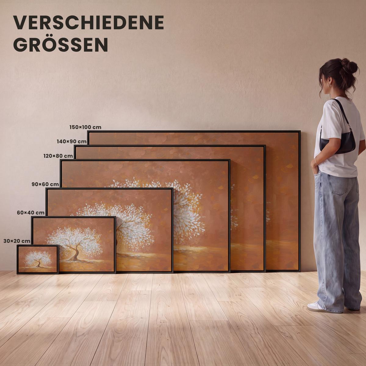 LEINWAND Bilder mit Rahmen - Abstrakt - Baum - Weiß - Blätter - 30x20 - Braun, Textil (30/20cm) - MuchoWow