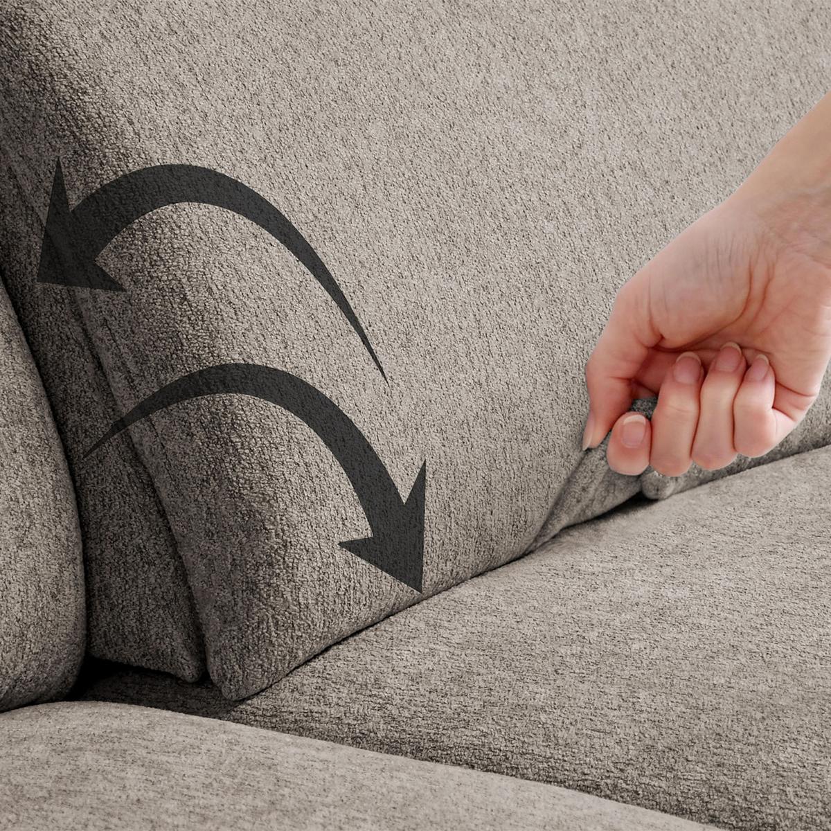 ECKSCHLAFSOFA Sora Mini mit verstellbaren Kopfstützen und Schlaffunktion, Chenille-Stoff, Hellbraun, Links - Hellbraun/Schwarz, Textil (285/190cm) - Beautysofa