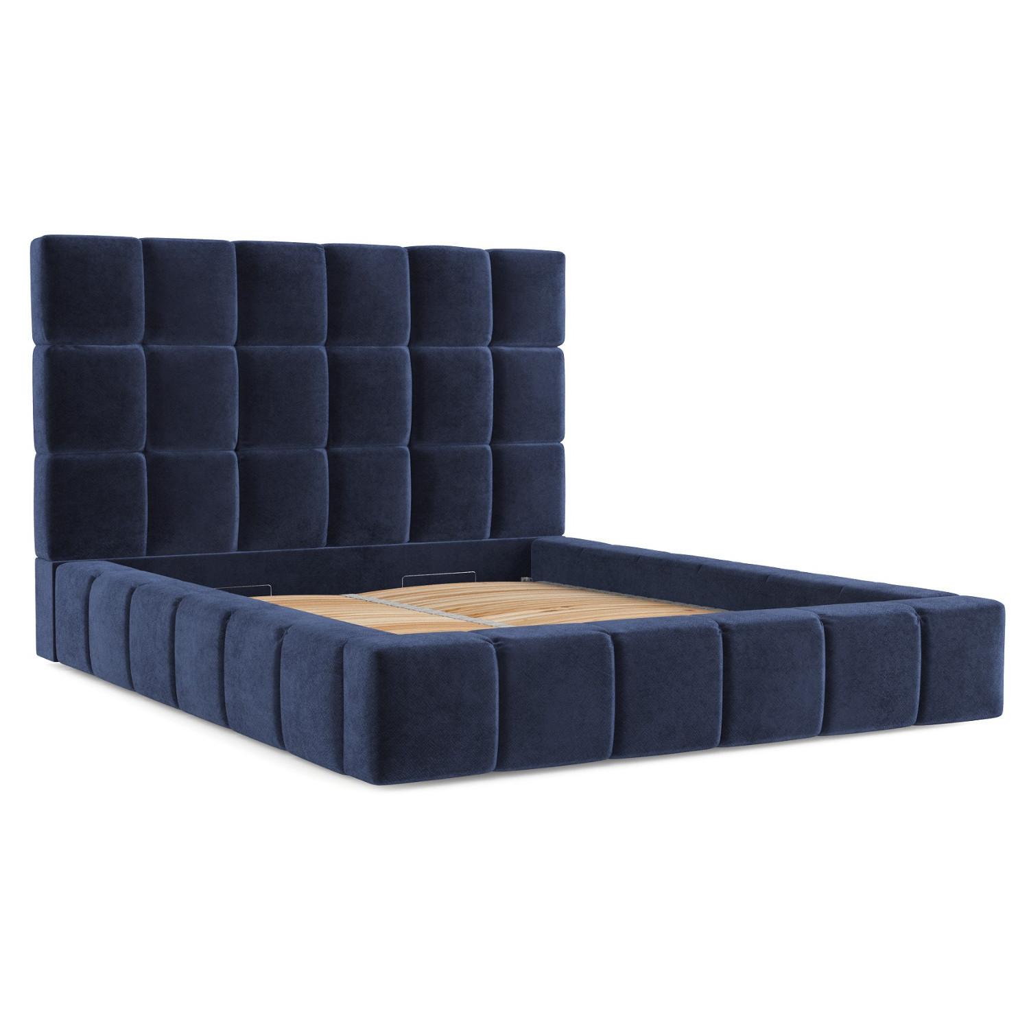 POLSTERBETT Skiathos mit Stauraum 180/200 cm Marineblau im Terra NW Stoff - Schwarz/Naturfarben, Holz/Holzwerkstoff (180/200cm) - AltaBeds