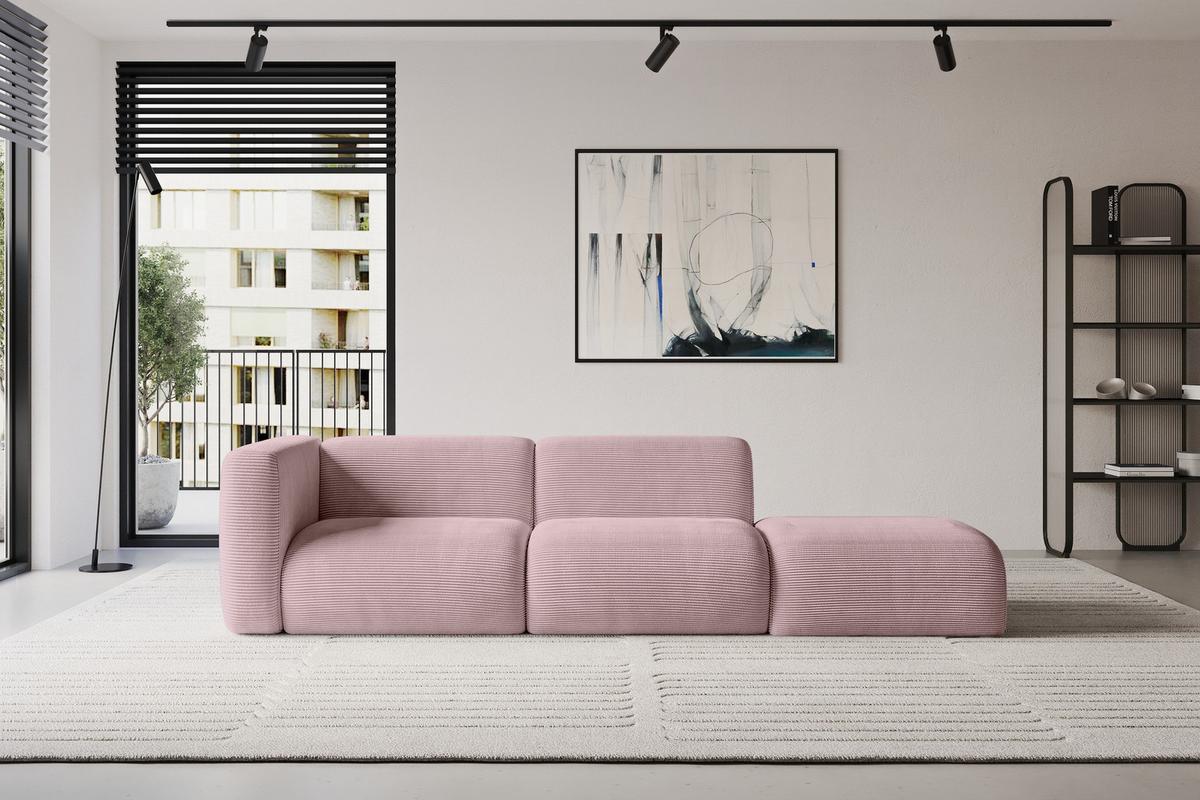 SOFA Ottomane Links MIRA-S3 296x89x70 Rosa Cord - Schwarz/Rosa, Holzwerkstoff/Kunststoff (296/70/89cm) - ALTDECOR