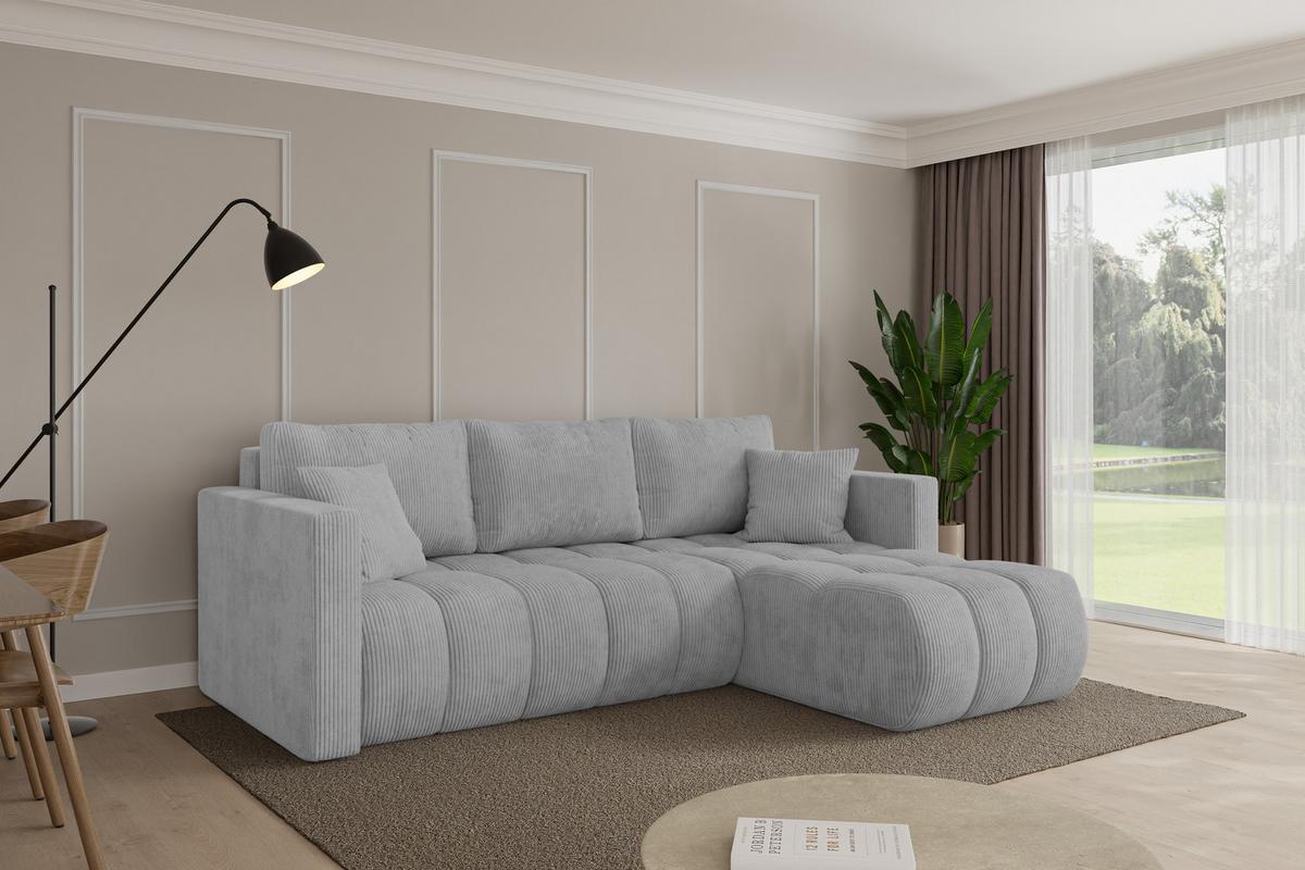 ECKSOFA mit Schlaffunktion Ottomane Rechts GARD-L 226x146x85 Grau Cord - Schwarz/Grau, Holzwerkstoff/Kunststoff (226/146cm) - ALTDECOR