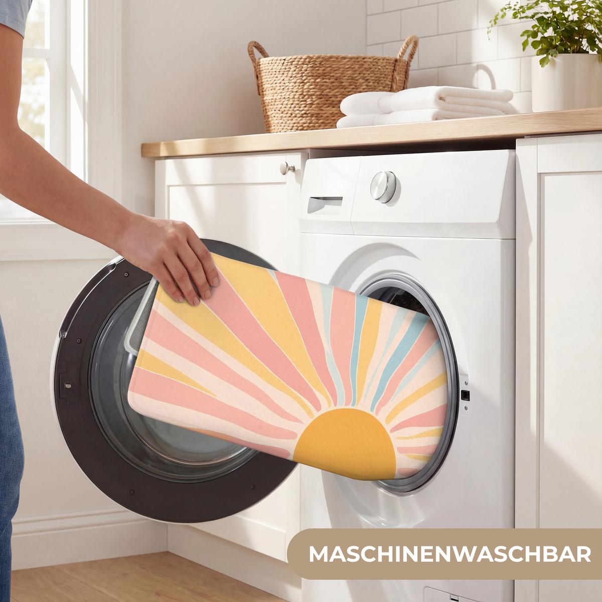 BADEMATTE Illustration - Sonne - Pastellfarben 80x50 cm - Pastellblau, Textil (80/50cm) - OnlyWow