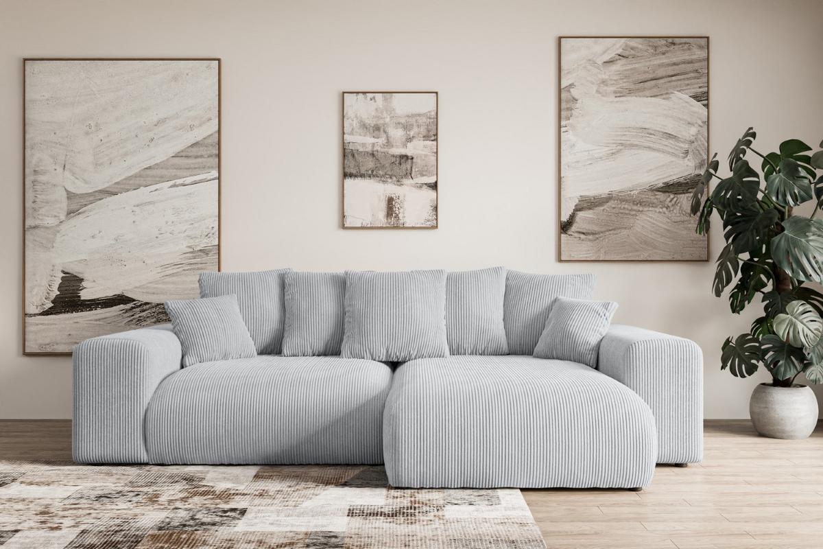 ECKSOFA Ottomane rechts ESKAR-L 266x176x72 Grau Cord - Schwarz/Grau, Holzwerkstoff/Kunststoff (176/266cm) - ALTDECOR