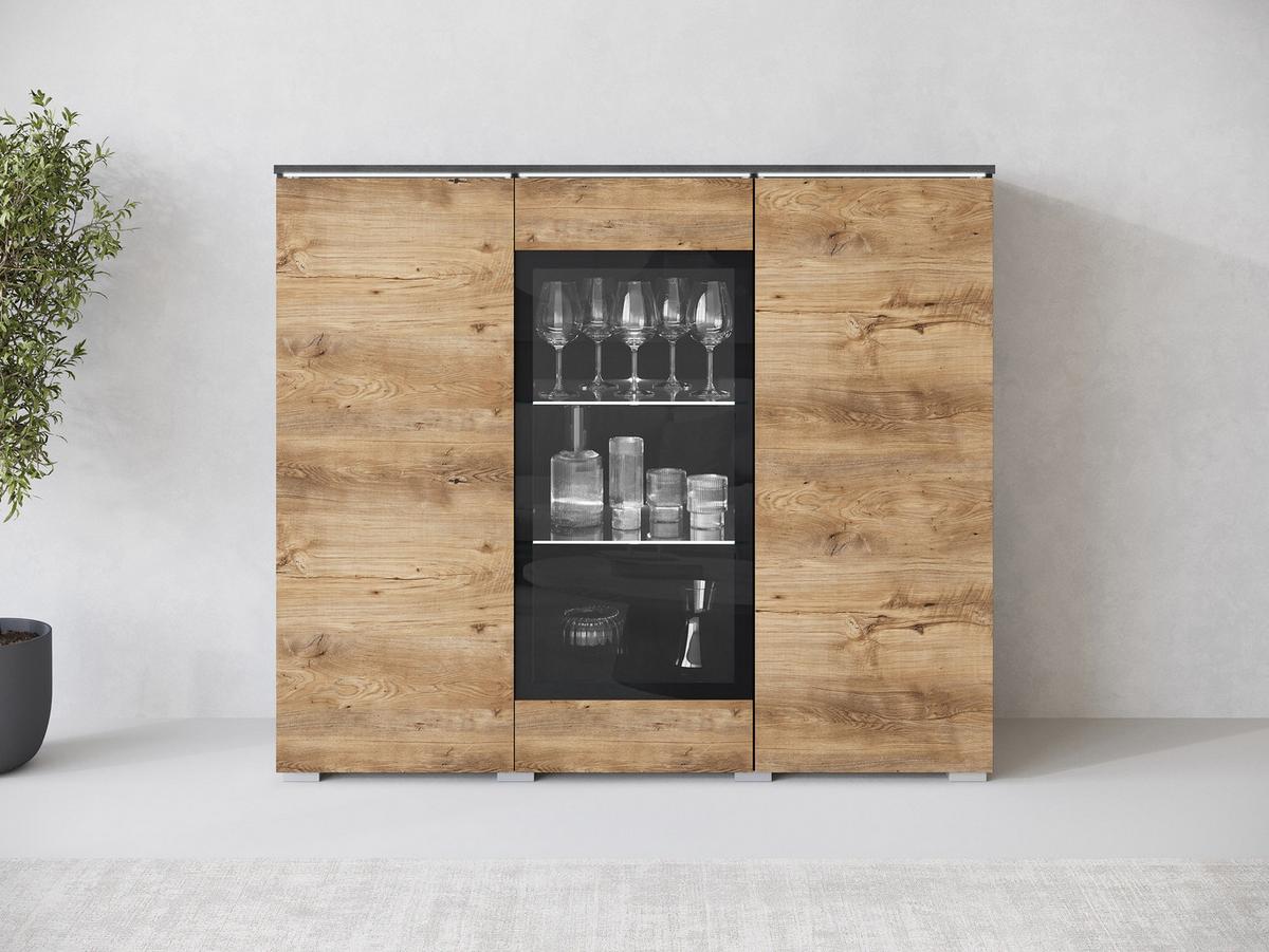 KOMMODE Vera 120 mit weißer LED Beleuchtung - Silberfarben/Braun, Holzwerkstoff/Kunststoff (120/104/40cm) - MIRJAN24