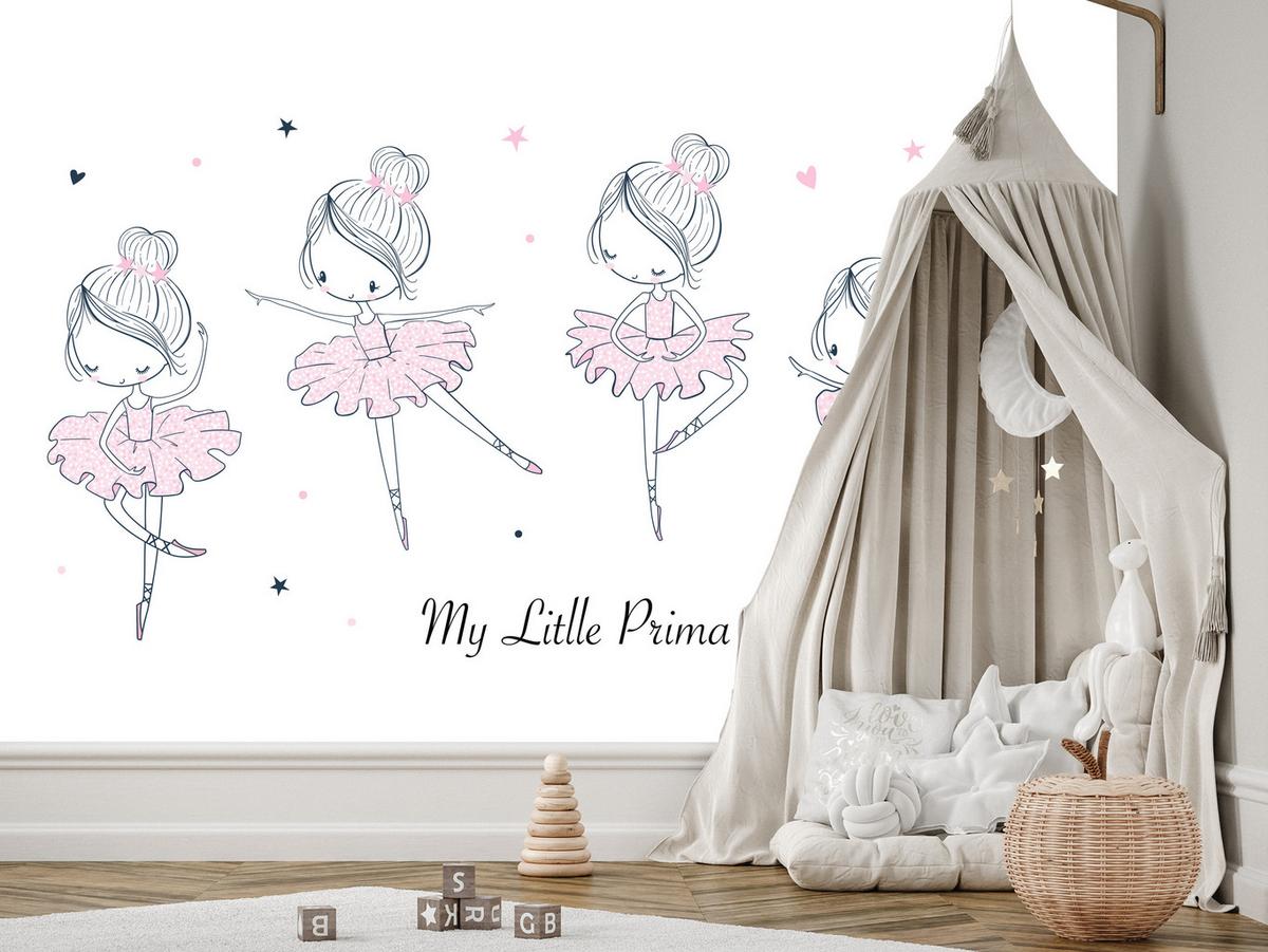 FOTOTAPETE für Kinderzimmer Kleine Ballerinen Tanzen Herzen Sterne 200x140 - Weiß, Papier (200/140cm) - Muralo