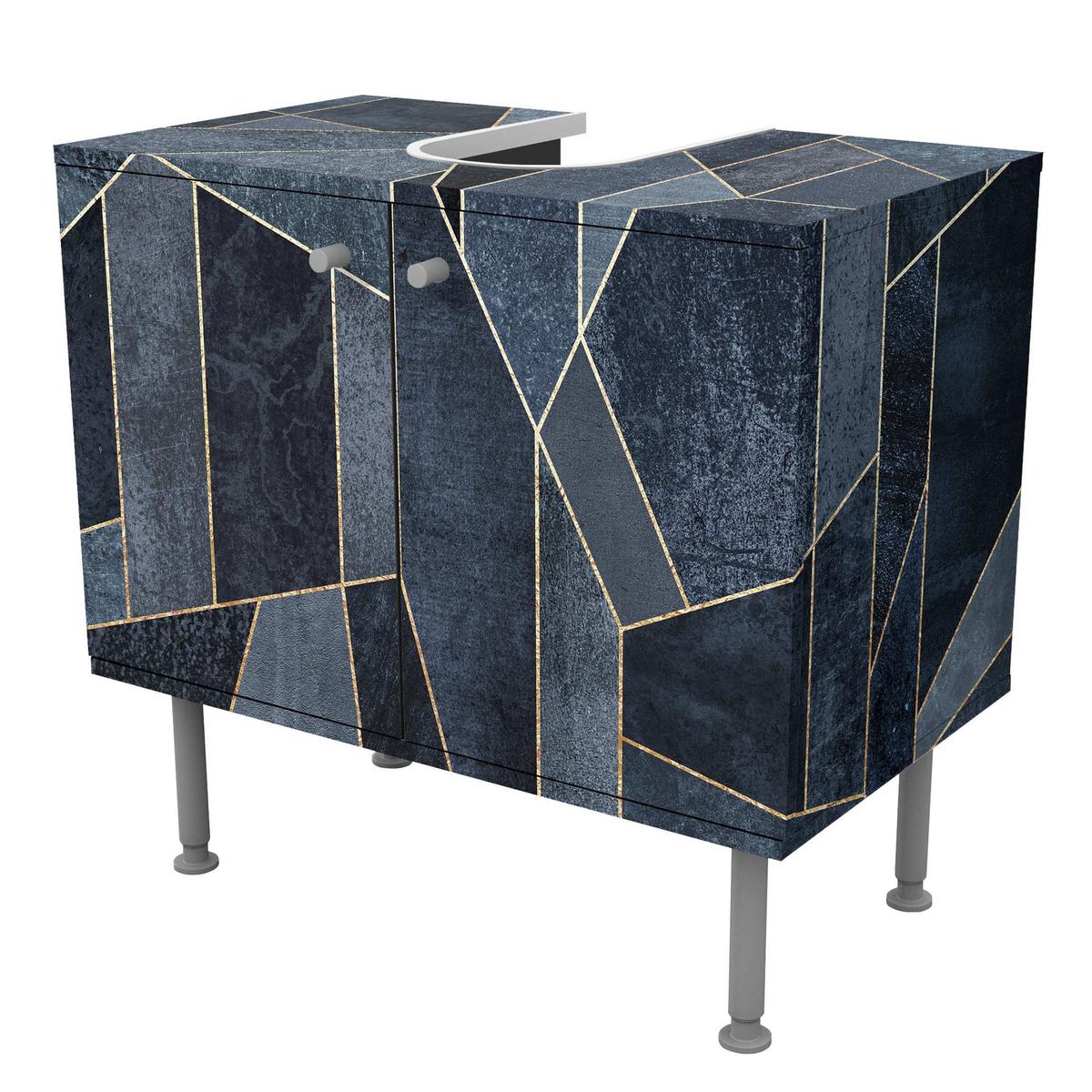 WASCHBECKENUNTERSCHRANK Blaue Geometrie Aquarell 60/55/35 cm - Blau, Holzwerkstoff (60/55/35cm) - Bilderwelten