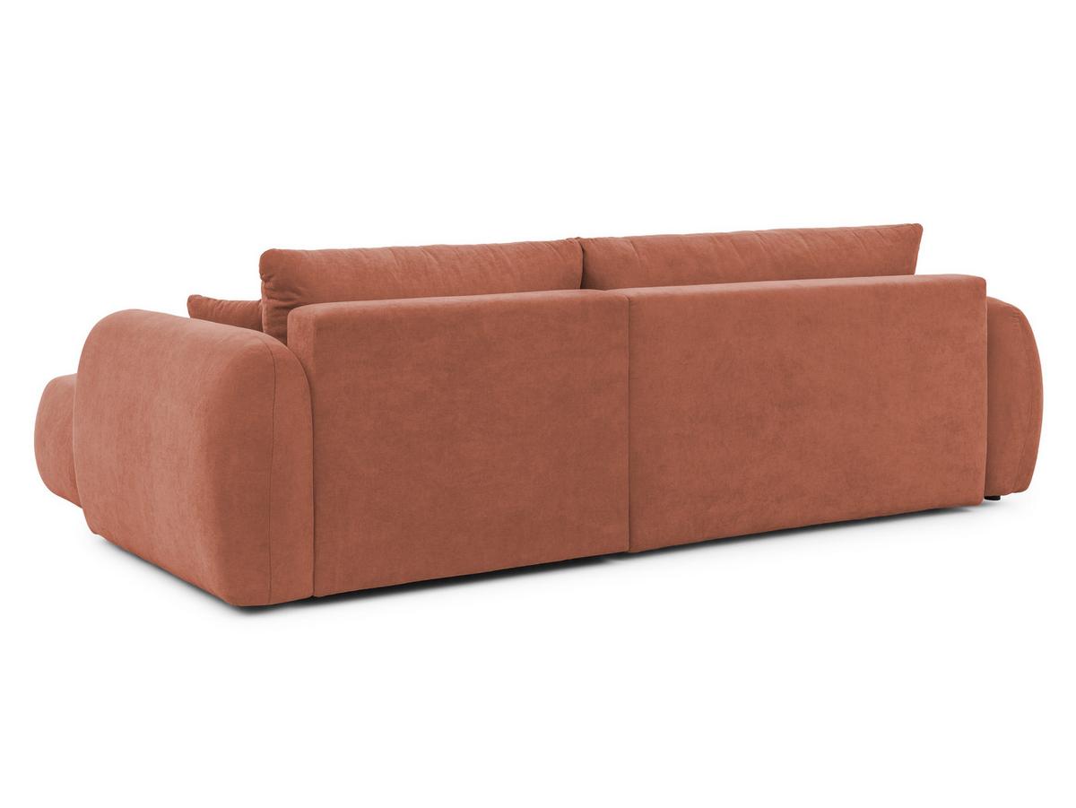 ECKSOFA Loretto aus natürlichem Terrakotta Webstoff mit Schlaffunktion, Bettkasten und tiefen Steppungen in Bubble-Optik - Terracotta/Schwarz, Holz/Kunststoff (275/180cm) - S-Style