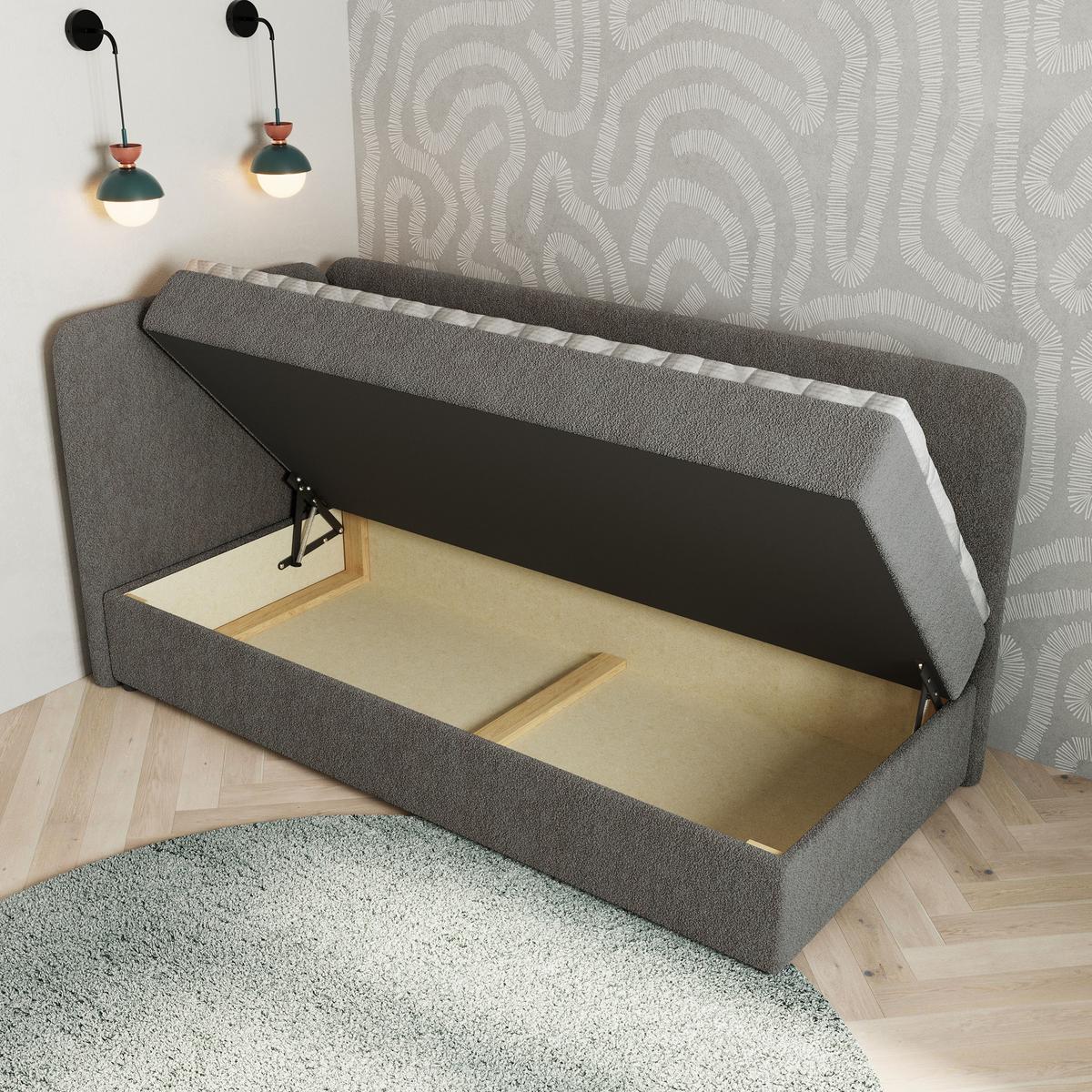 BOXBETT GINA 90x200 cm mit Matratze und Topper, H2+H3 - Grau - Grau, Holz (90/200cm) - MASSENO