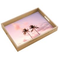 TABLETT Palmen - Lila - Wolken - Himmel 40x30 cm - Rosa, Holz (40/5/5cm) - OnlyWow