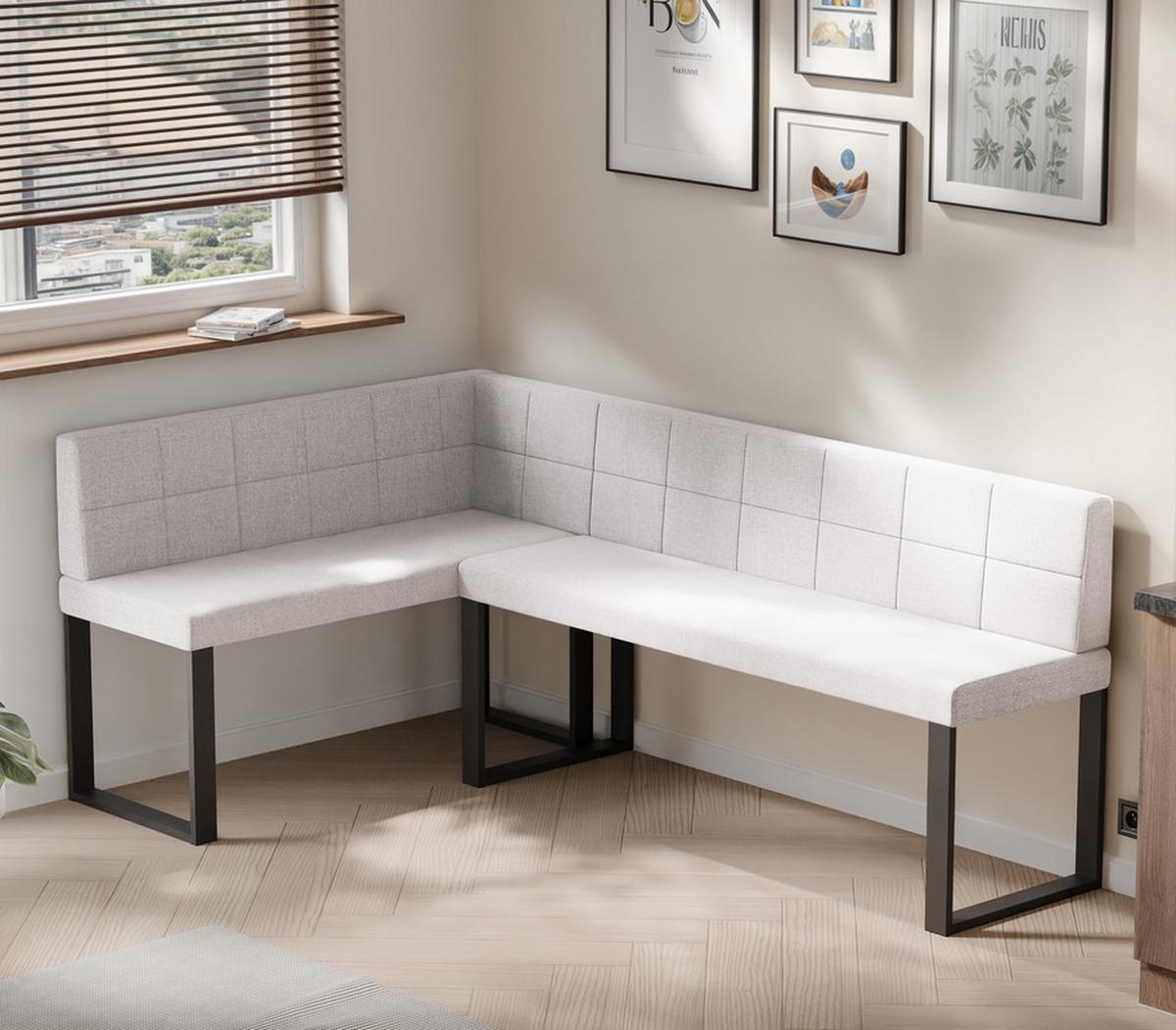 ECKBANK links SANA U Webstoff gesteppt, 142/196 cm Beige - Beige, Textil/Metall (142/196cm) - Idohome