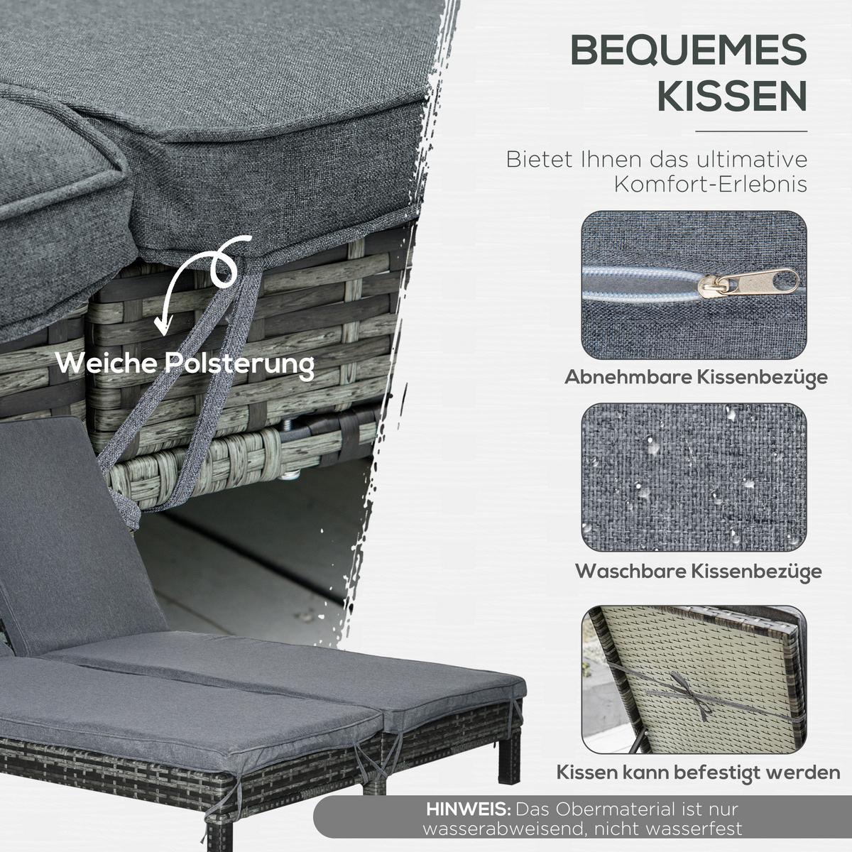 DOPPELLIEGE, Metall, PE, Rattan, Grau - Grau, Metall (120/28/196cm) - Outsunny
