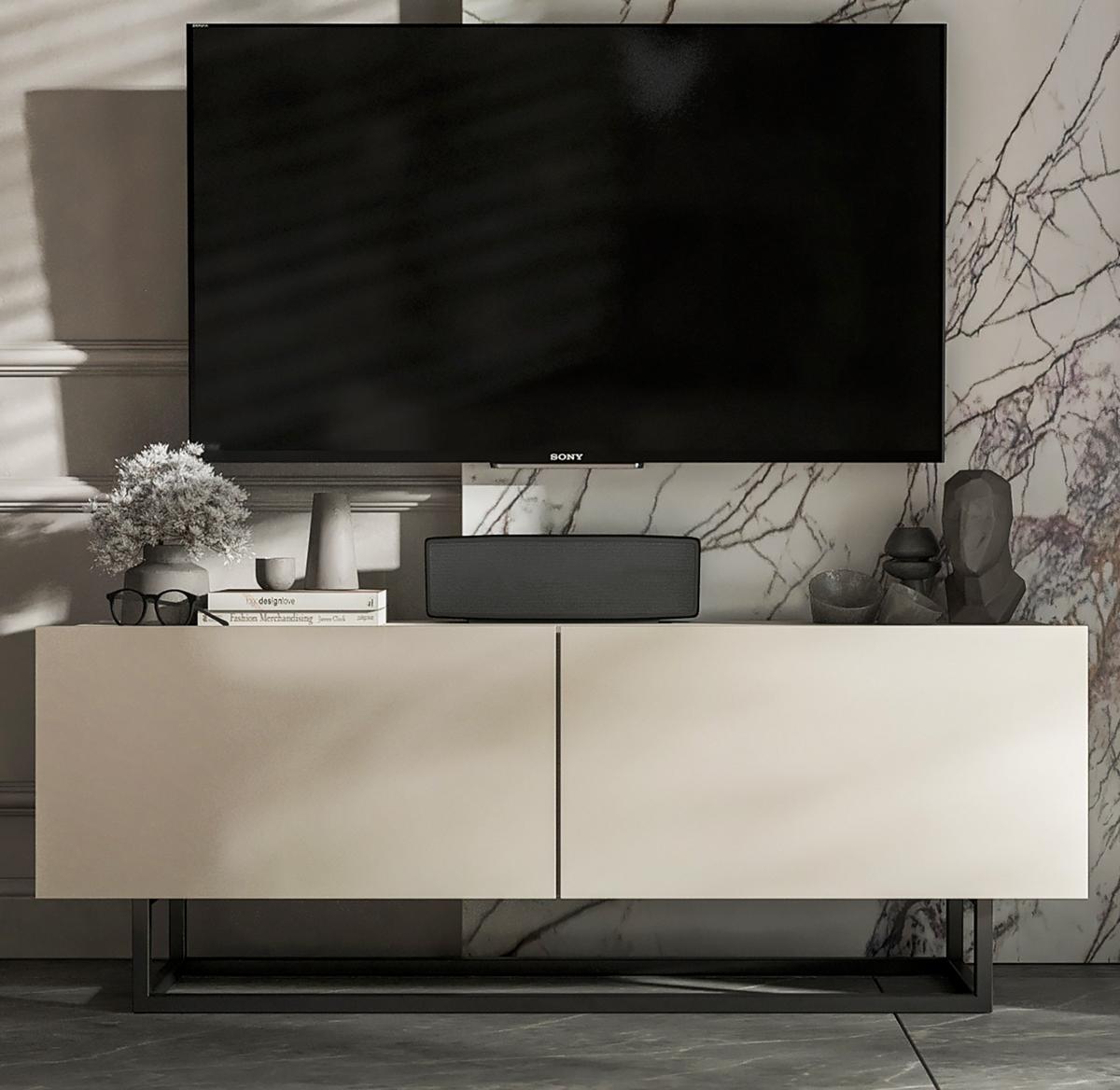 TV-SCHRANK Enjoy Kaschmir matt mit Metallrahmen 120 cm - Kaschmir/Schwarz, Holzwerkstoff/Metall (120/46/35cm) - Meble Lindner