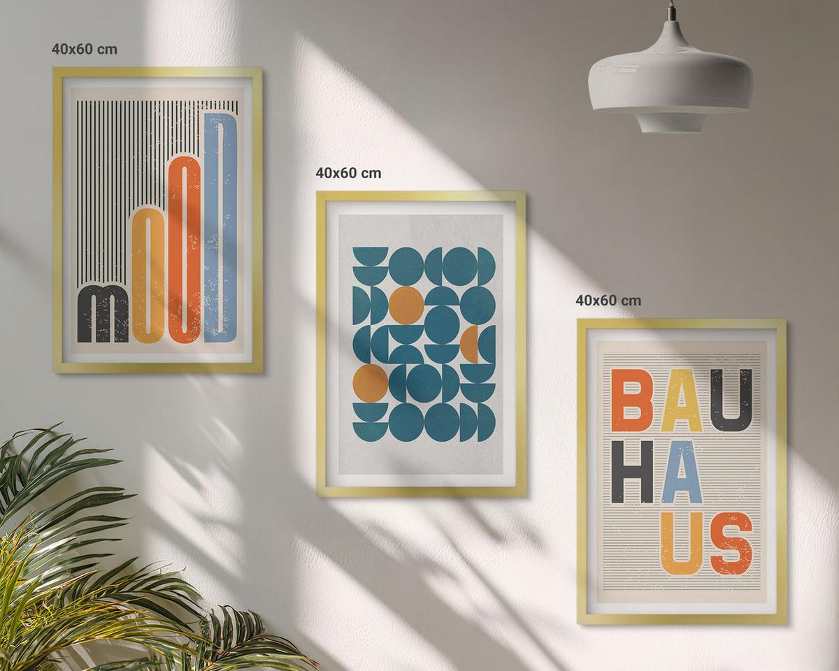 BILDER SET 3er Set - 40x60 cm Goldrahmen - Geometrische Muster im Bauhaus-Stil - Goldfarben, Kunststoff (40/60cm) - TULUP