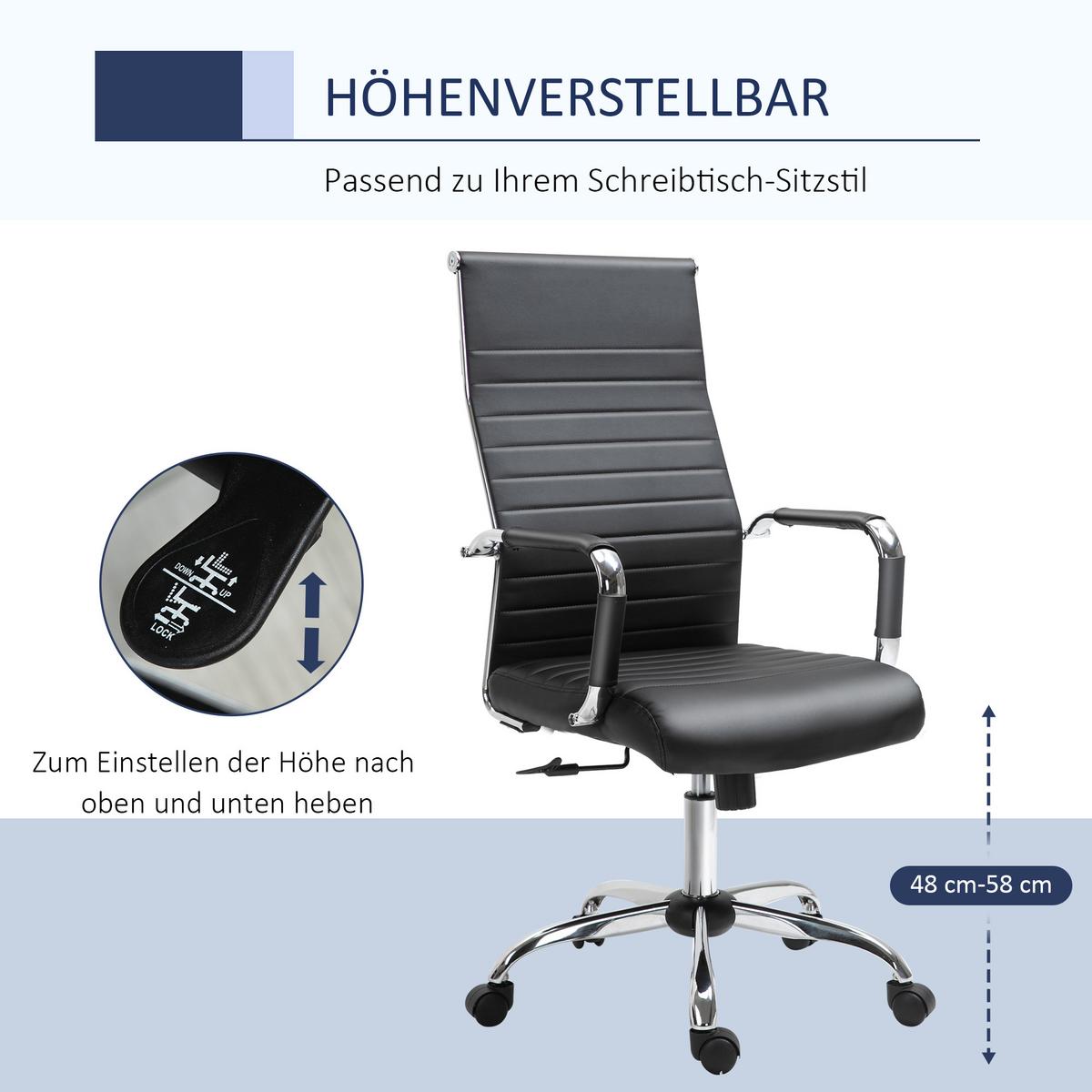 BÜROSTUHL Drehstuhl Chefsessel höhenverstellbar Kunstleder Schaumstoff - Schwarz, Leder (62/114/54cm) - Vinsetto