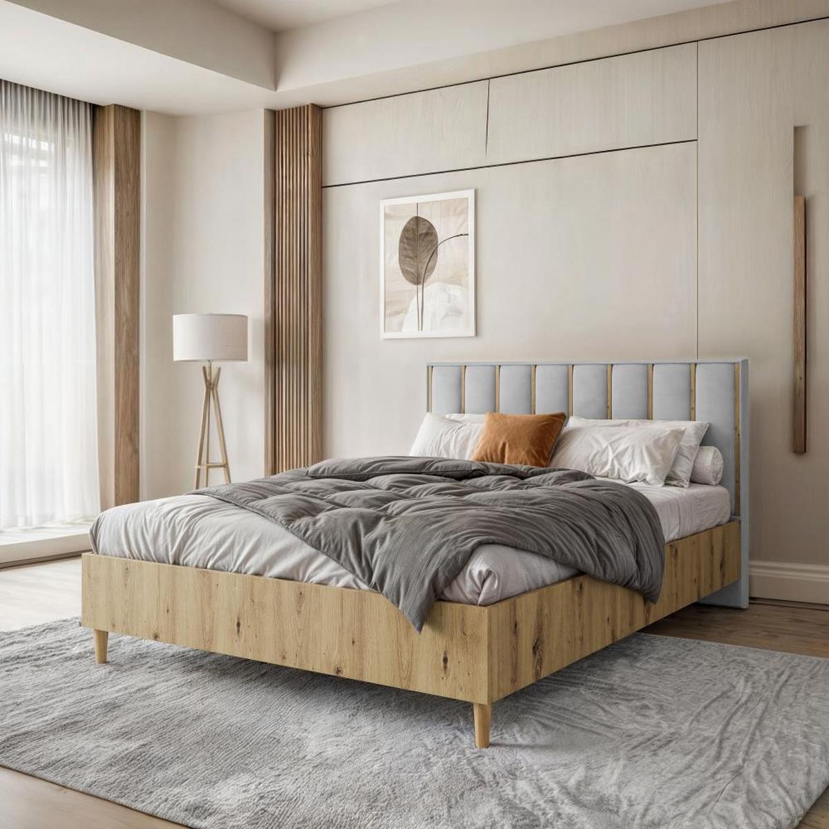 POLSTERBETT Stella 166/211/108 eiche Artisan/grau - Eiche Artisan/Grau, Holzwerkstoff/Textil (160/200cm) - Beautysofa