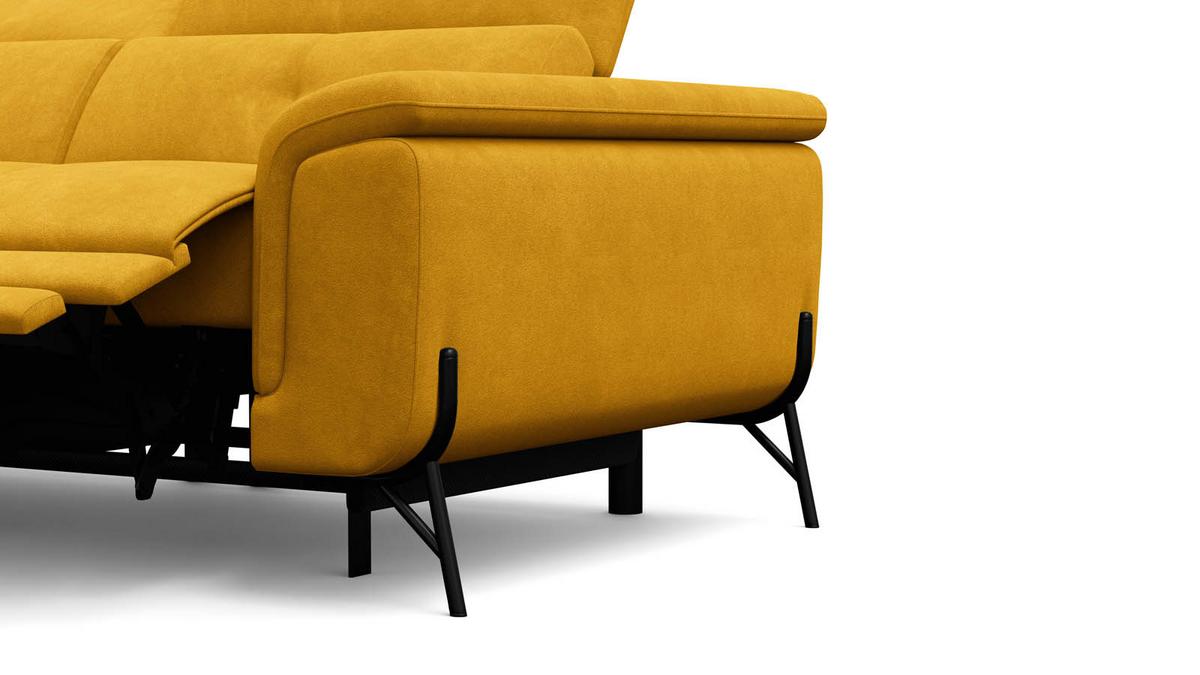 SOFA RELAX AVENA 3-Sitzer, gelber Veloursstoff - Gelb/Schwarz, Holz/Textil (204/80/108cm) - Courtois Laville