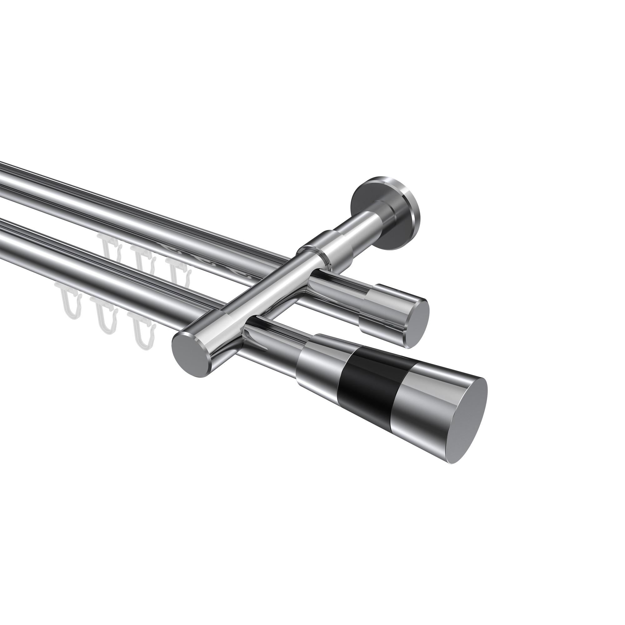GARDINENSTANGE INNENLAUF Prestige Tanara 540 cm (geteilt in 3 x 180 cm), 2-läufig, 20 mm Ø Chrom - Chromfarben/Schwarz, Metall (540cm) - INTERDECO