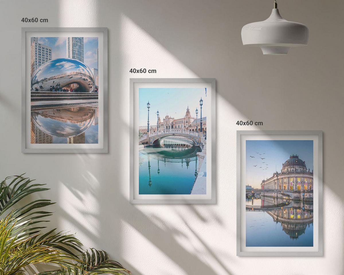 BILDER SET 3er Set - 40x60 cm Silberner Rahmen - Architektur von Städten am Wasser - Silberfarben, Kunststoff (40/60cm) - TULUP